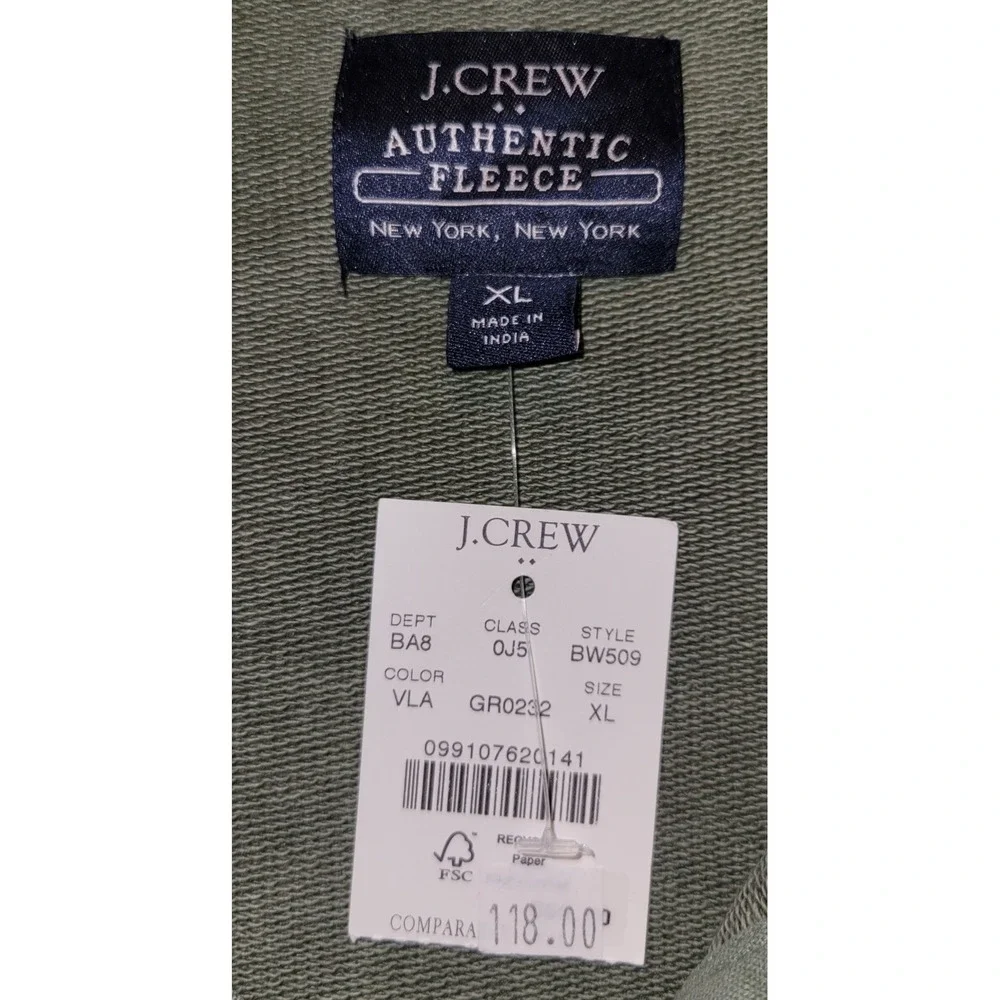 J.Crew NWT Rugby Pullover Cotton Fleece Button Collar Sweatshirt Green Mens XL